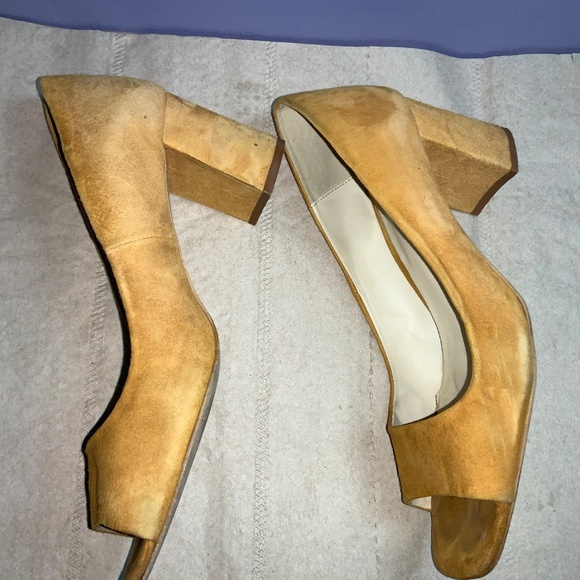 Zara mustard yellow suede open toe block heels shoes Sz 8 - Picture 3 of 7